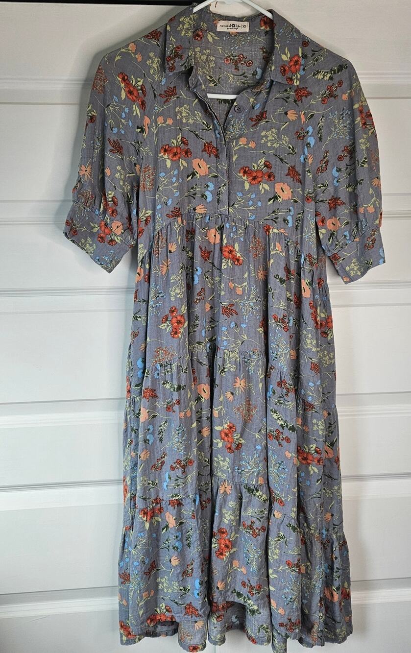 Natural Life Rebecca Boho Floral Tiered Midi Dress XS